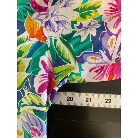Vintage Womens Top Small Silk Satin Floral Button Up Retro Tropical Hawaiian 90s - Picture 5 of 7